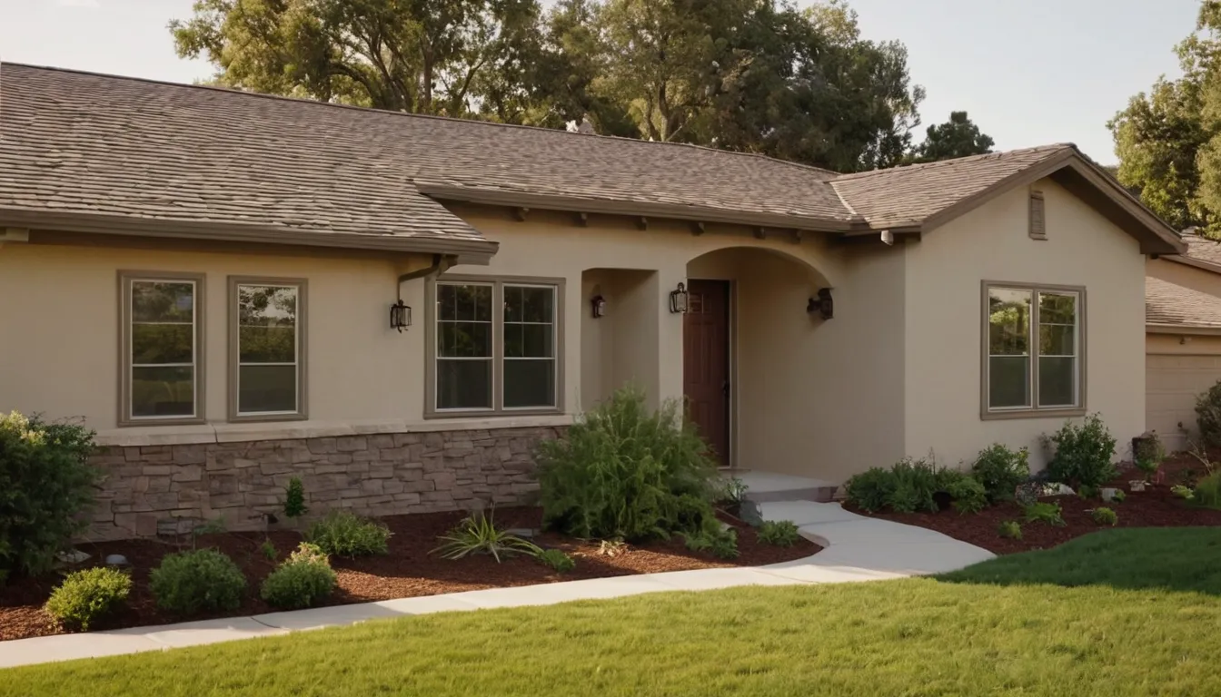 A stucco ranch home in the San Diego area with fresh vinyl siding and new windows